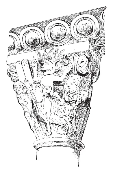 Capital (siglo xi), Iglesia de Vezelay, grabado vintage . — Archivo Imágenes Vectoriales