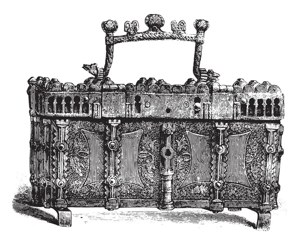 Caja del siglo XIV, de hierro, adornada con cuero dorado — Archivo Imágenes Vectoriales
