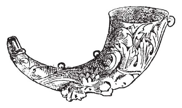 Trompeta de cuerno, grabado vintage . — Archivo Imágenes Vectoriales