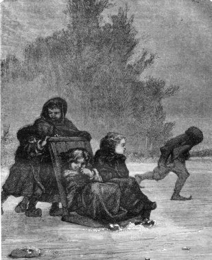 Kızak, vintage gravür.