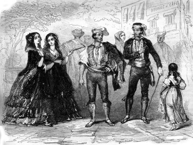 Kostümler Katalanlar, vintage gravür.