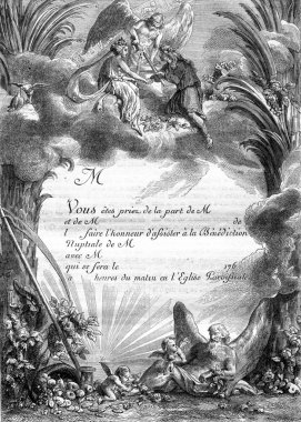 Facsimile of a wedding ticket eighteenth century, vintage engrav
