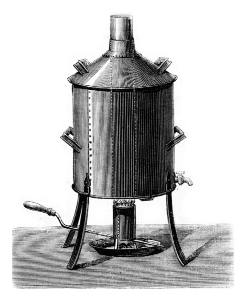 Apparatus for making beer, vintage engraving. — Stockfoto