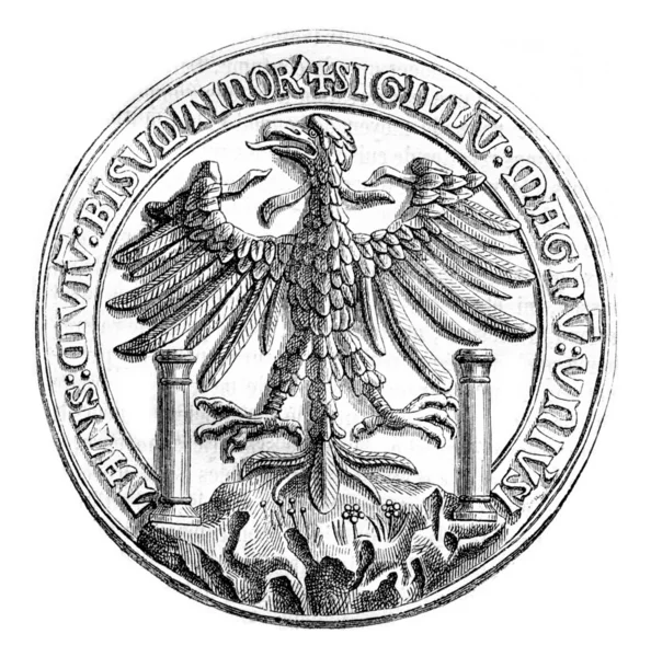 Großes Siegel der Stadt Besancon im Jahr 1434, Vintage-Gravur. — Stockfoto