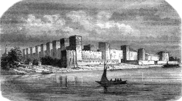 Fortezza Semendria, sul Danubio, incisione vintage . — Foto Stock