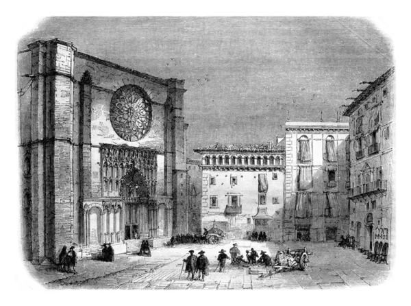 Kerk van Santa Maria del Pi, vintage gravure. — Stockfoto