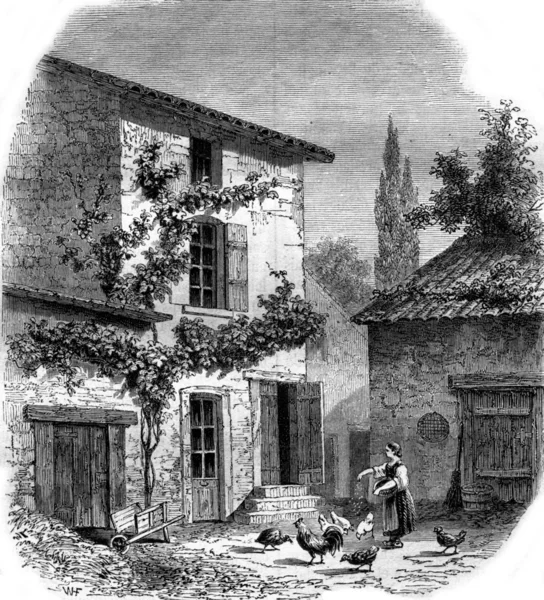 The House or is Prud'hon at Cluny, vintage engraving. — Stock Photo, Image