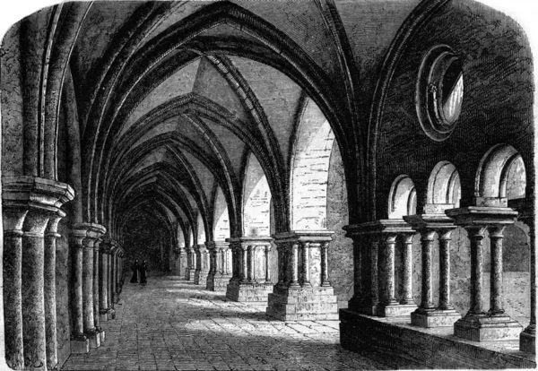 Northern wing of the cloister of the abbey of Luxeuil, vintage e — 图库照片