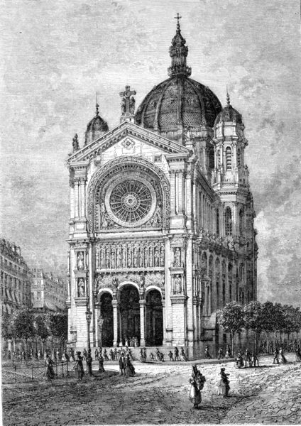 Η εκκλησία Saint-Αγκουστίν στο Παρίσι, vintage Χαρακτική. — Φωτογραφία Αρχείου