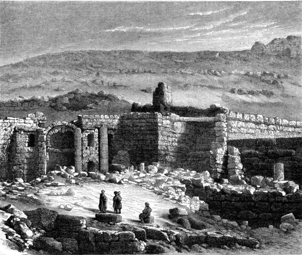 Rabbath Ammon, ruins, vintage engraving. — Stockfoto