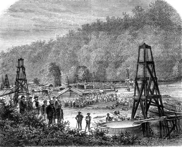 Extracción de petróleo, pozos Woodford y Philip, Pennsylvania, vendimia —  Fotos de Stock