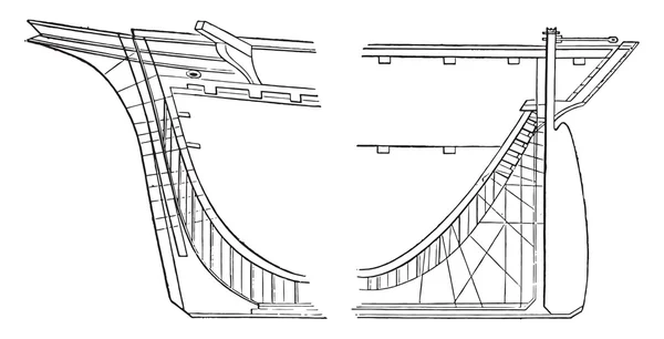Profily z přední a zadní části Paříže námořní přístav, vintage engrav — Stockový vektor
