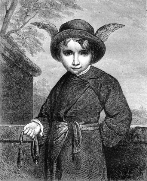 The Schoolboy with wings of Mercury, vintage engraving. — Stock Photo, Image