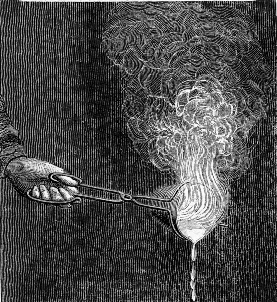 Combustion of the zinc in a crucible, vintage engraving. — Stock Photo, Image