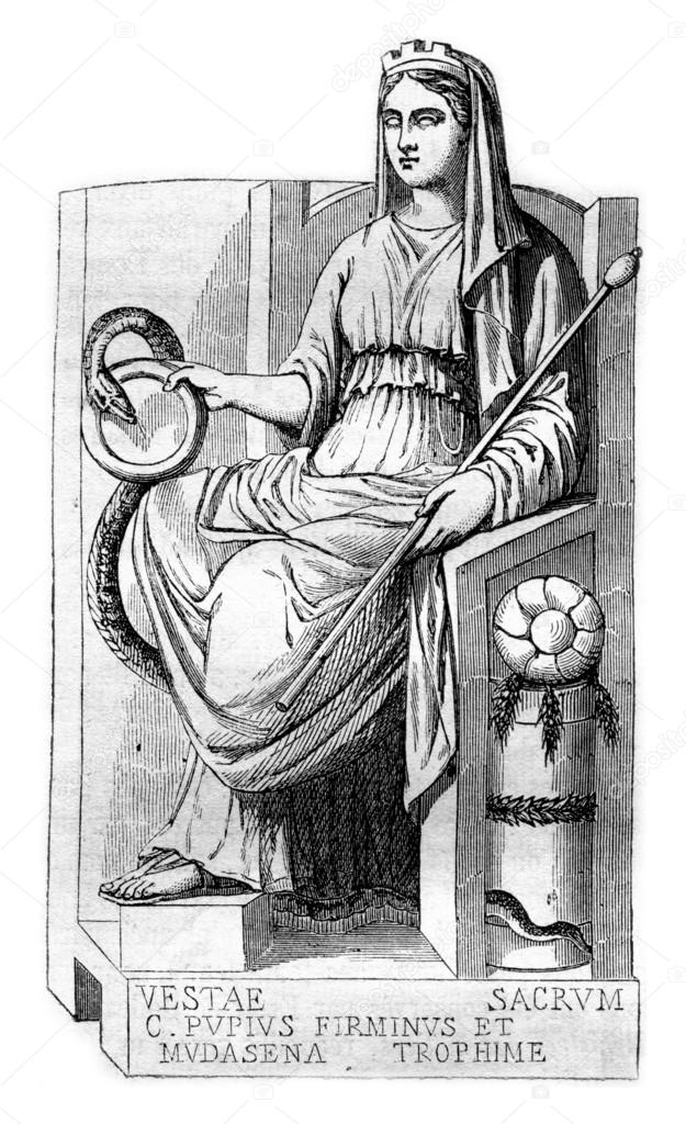 Vesta, goddess of the Bakers, vintage engraving.