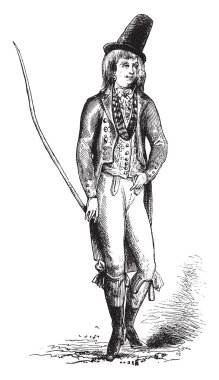 İngilizce kostüm 1792, vintage oyma.