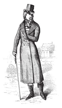 1793'ten sonra kostüm. Zaman damgası üzerinde, vintage gravür.