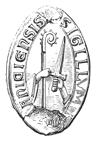 Officialite du Puy. Dvě ruce drží hůl a meč, vint — Stockový vektor