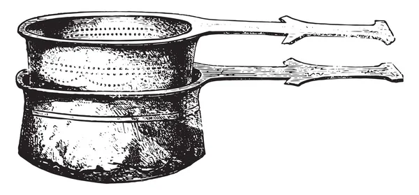 哥本哈根博物馆青铜锅，用他的筛子，老式 engrav — 图库矢量图片