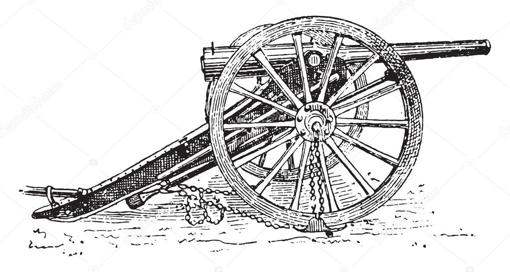 Field-gun, vintage engraving.