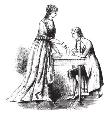 1796 desen, Yunan saç modeli, vintage oyma.