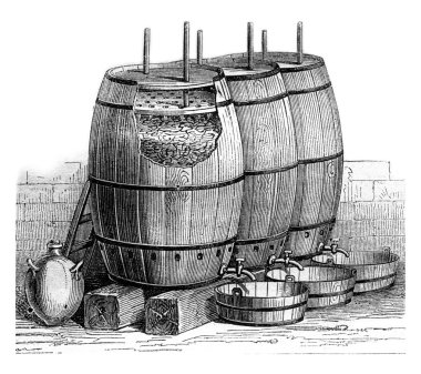 Preparing vinegar, vintage engraving.