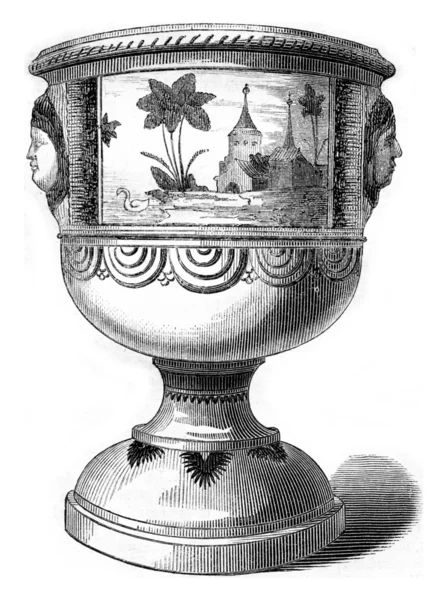 Земляная ваза из древнего фарфора Трианон, винтажная гравировка — стоковое фото
