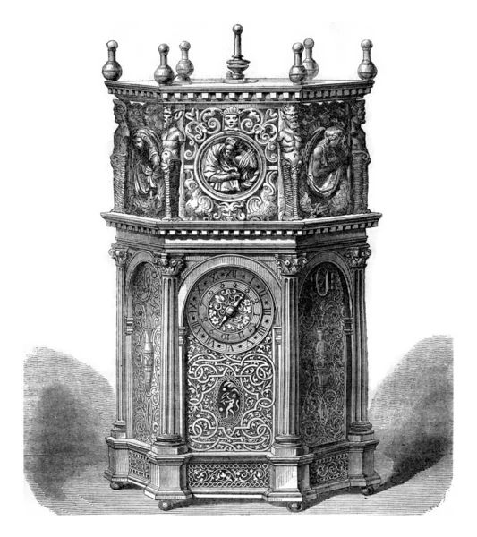 Clock of the sixteenth century, vintage engraving. — Zdjęcie stockowe