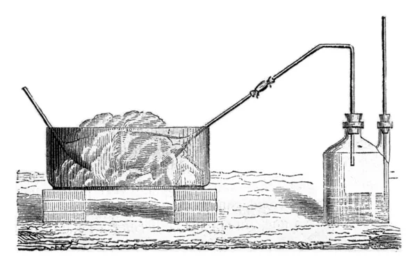 Préparation de dioxyde de soufre liquide, gravure vintage . — Photo