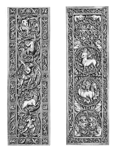 Cluny Museum, Carved ivory plaques, vintage engraving. — 图库照片
