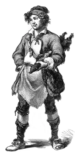 The Merchant of rabbit skins, 1774, vintage engraving. — Stock Photo, Image