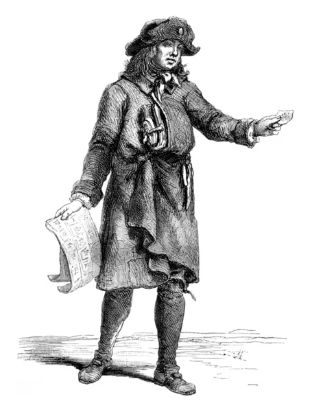 Der Händler von Lotterielosen, 1774, Vintage-Gravur. — Stockfoto