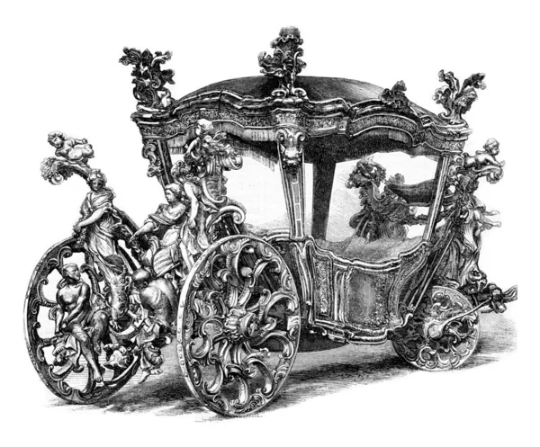 Voiture de gala du roi Jean IV du Portugal. Dessin de Feart, après un pho — Photo