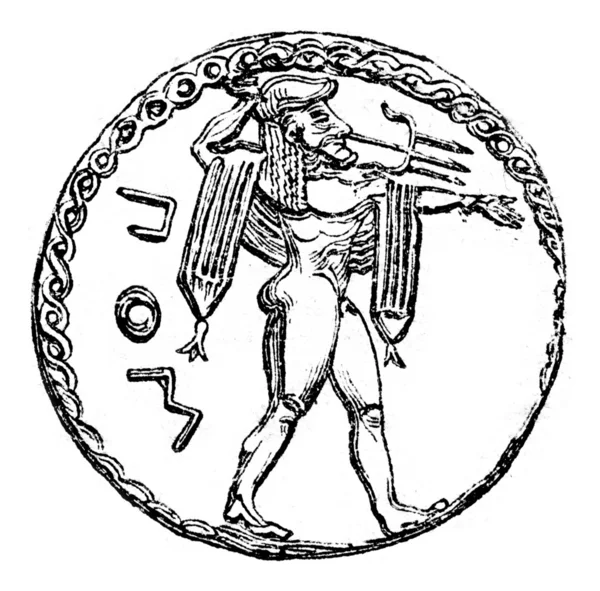 Collectie van LUYNES. Medaille Poseidon, vintage gravure. — Stockfoto