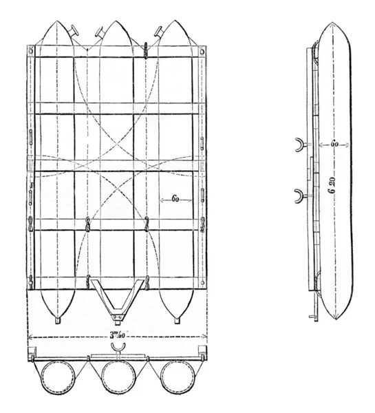 American Raft Perry, plan, section and lateral projection, vinta — 图库照片