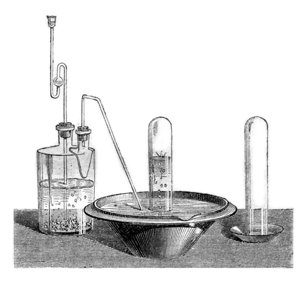 Preparation of nitrogen dioxide, vintage engraving. — Stockfoto