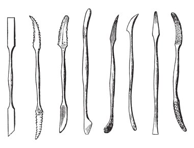 Onarım araçları, Demir keskiler, vintage gravür.