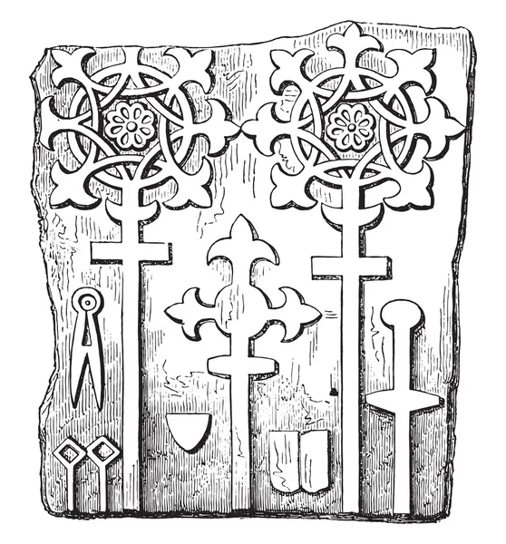Piedra de la tumba, Siglo XIV, Darlington, Durham, engr vintage — Vector de stock