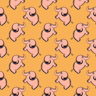 Tatlı filler, turuncu arka planda pürüzsüz desenler..