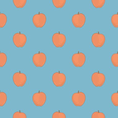 Turuncu elma, açık mavi arkaplanda pürüzsüz desen..