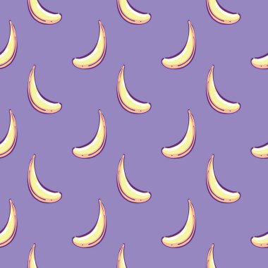 Mor arka planda küçük muz, pürüzsüz desen.