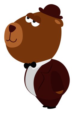 Küçük şapkalı, resimli, beyaz arka planda vektör olan büyük ayı.