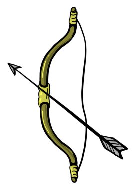 Sarı yay ve ok, illüstrasyon, beyaz arkaplanda vektör