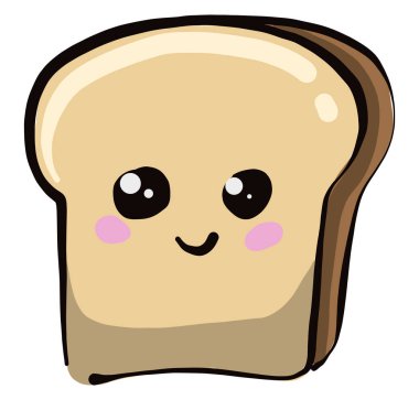 Beyaz arka planda şirin bir dilim ekmek, illüstrasyon, vektör.