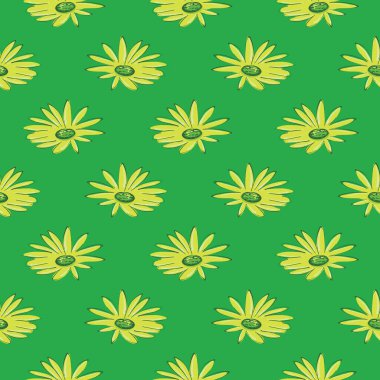 Güzel papatya çayı, parlak yeşil arka planda pürüzsüz bir desen..