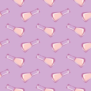 Kimyasal şişe, açık mor arka planda pürüzsüz desen..