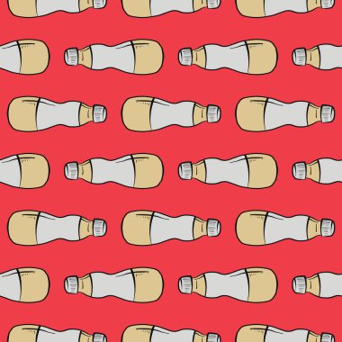 Sarı şişe, parlak kırmızı arka planda pürüzsüz desen..