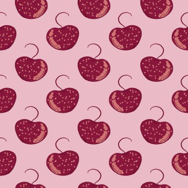 Hoş bir kiraz, pembe arka planda pürüzsüz bir desen..