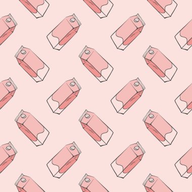 Süt kutusu, açık pembe arka planda pürüzsüz desen..