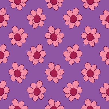 Pembe çiçek, mor arkaplanda pürüzsüz desen..